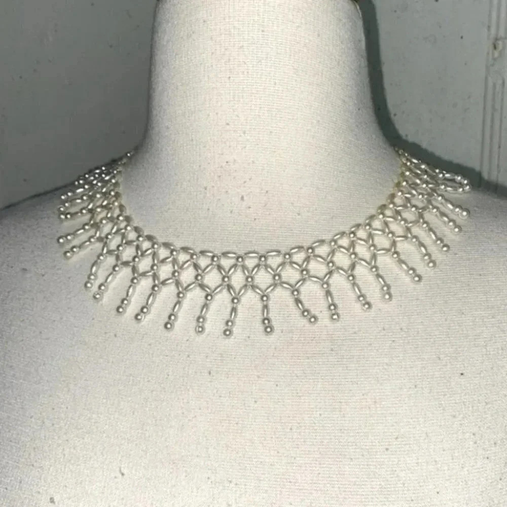 Vintage Pearl beaded netted Bib necklace/choker